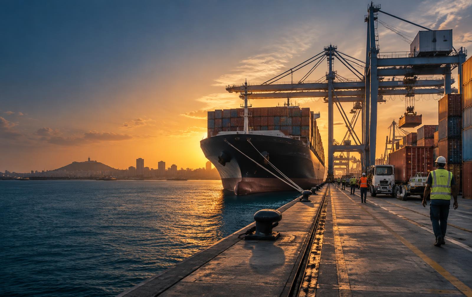 Navire porte-conteneurs dans un terminal portuaire